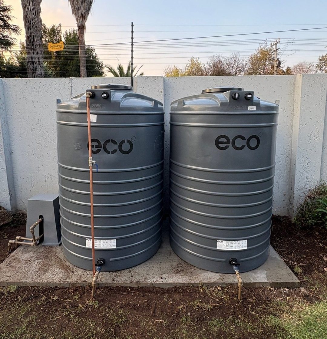 GotWater backup water system installation in Highlands North, Johannesburg - twin ECO water tanks