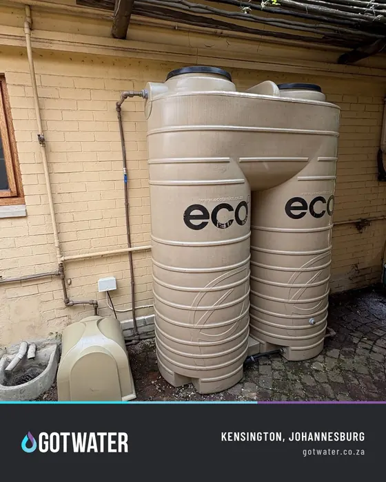 ECO twin backup water tank with pump cover installed in Kensington, Johannesburg