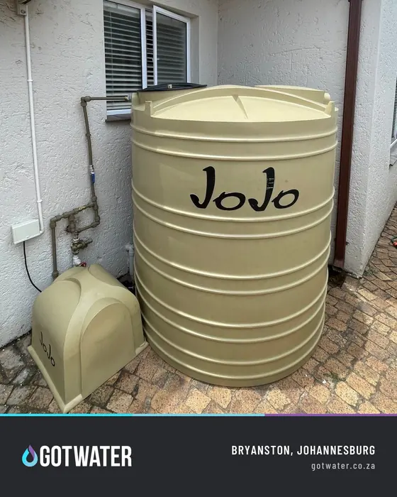 JoJo backup water tank with pump cover installed in Bryanston, Johannesburg